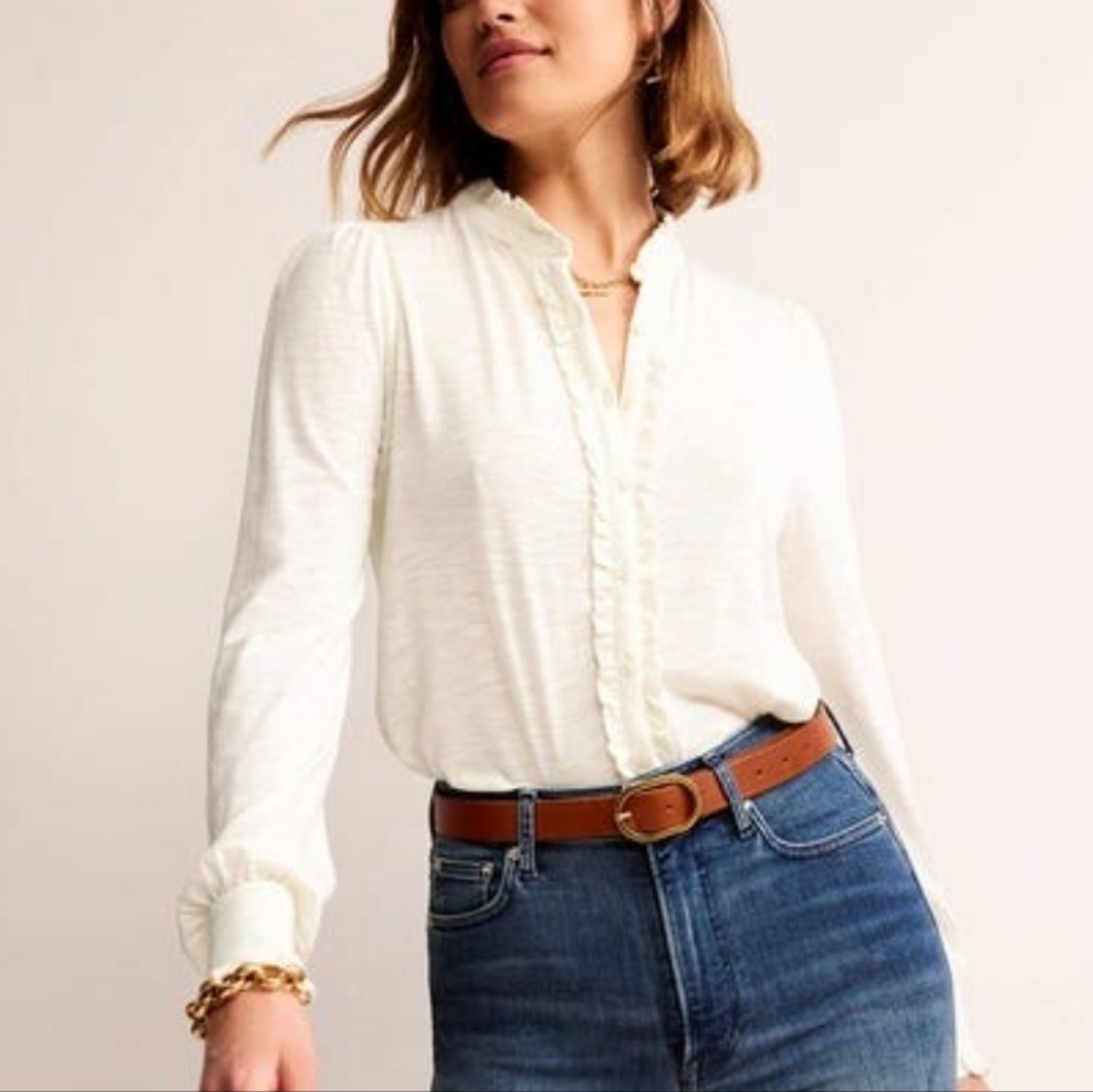 Boden Cream Caroline Jersey Shirt Size 14